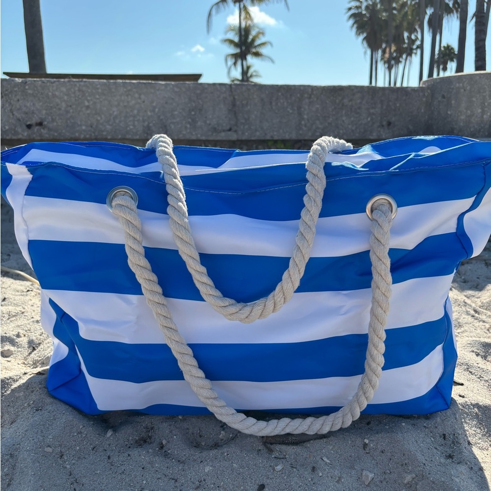 Nautical Blue & White Stripe Rope-Handle Tote